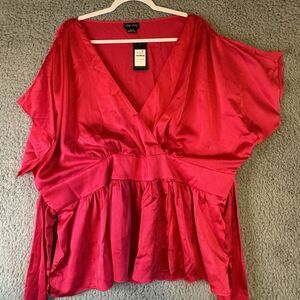 CITY CHIC Bright Pink Lipstick Tangled Top Surplice Neck Tie Waist Sz 22 NWT $75